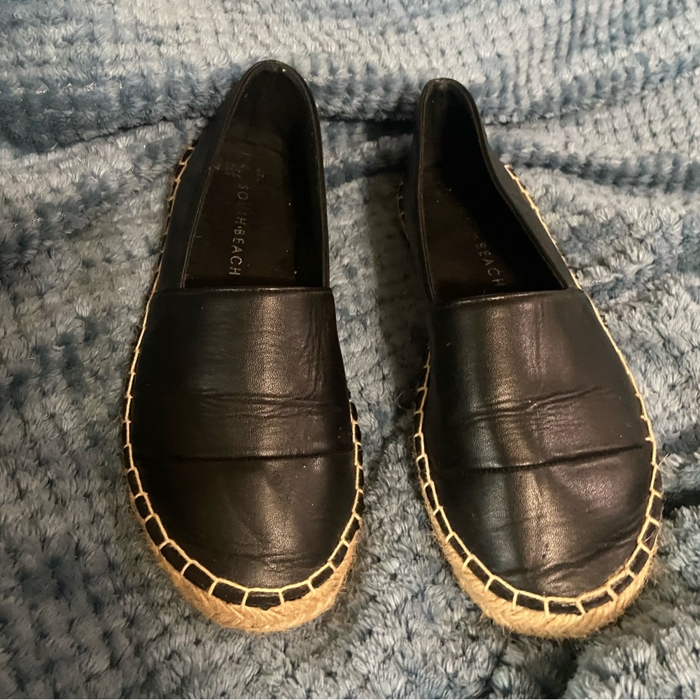 Black Leather South Beach Slip on Shoes with hemp lining